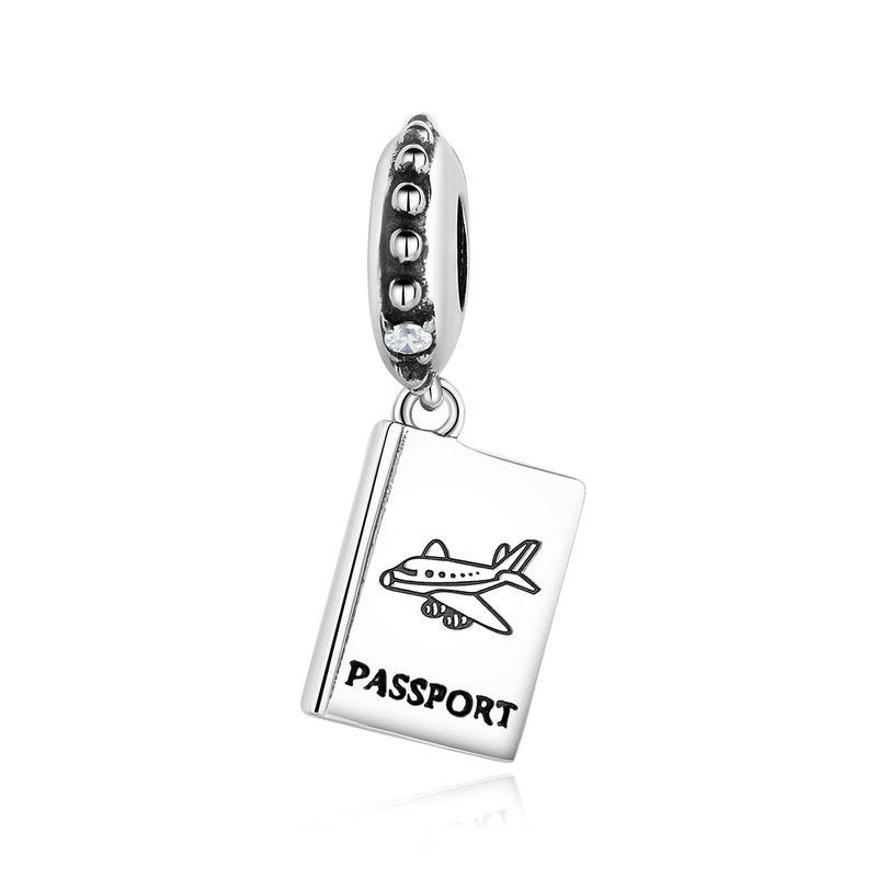 reisepass charm 2025 – flugzeugmotiv in 925er silber - lunastein