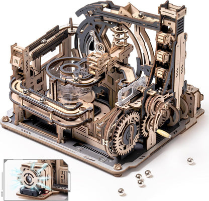 ROBOTIME Marble Run 3D Puzzle Wooden Model Kits For Adults To Build, Gifts Adults Electric Craft Boys, Marble Spaceport LGC01