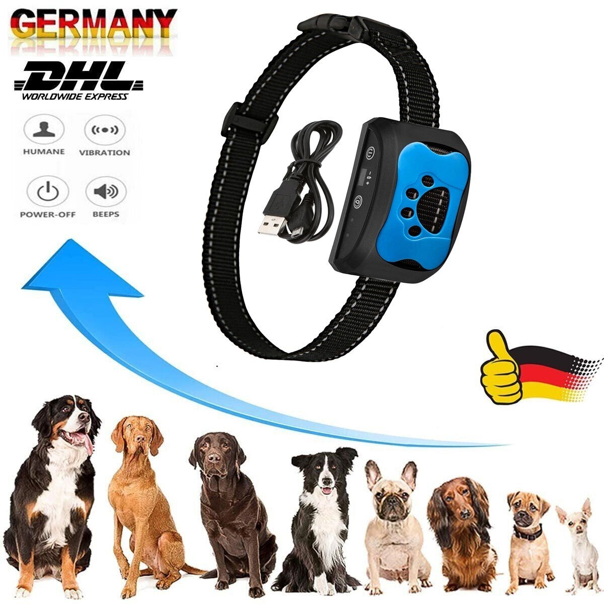 NEW Anti Bell Collar Dogs Parenting Collar Tone Vibration Dogs Pet DE SchmuckNeu