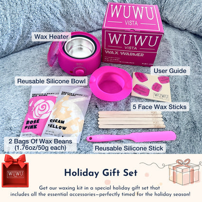 Waxing Kit 11 Items WUWUVISTA Hair Removal Wax Kit With Wax Melt Warmer Waxing Beads For Face,Brazilian,Full Body,Bikini,Sensitiive Skin Suitable For Plugs Of American, European Specification SchmuckNeu