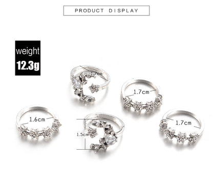 Moonlight Sparkle – Silberfarbenes Ring-Set mit Kristallsternen - Lunastein - Schmuck