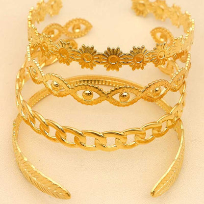 Women's Flower Chain Leaf Eye Bracelet Set - Lunastein