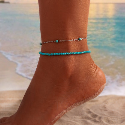 Boho Starlight – Mehrlagiges Perlen-Fußkettchen im Ethno-Stil - Lunastein - Schmuck