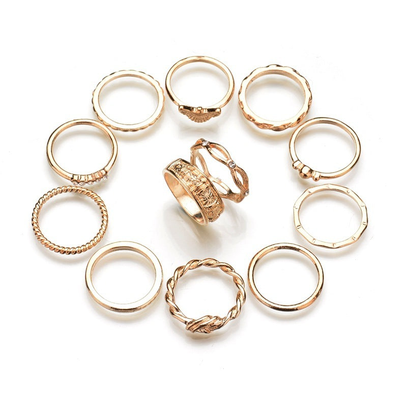 European and American fashion ring set 12-piece ring set diamond ring ring joint ring female ring - Lunastein