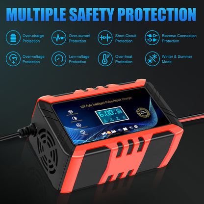 Car Intelligent Battery Charger Pulse Repair Trickle Charger 12V 6A Love Local Jewelry
