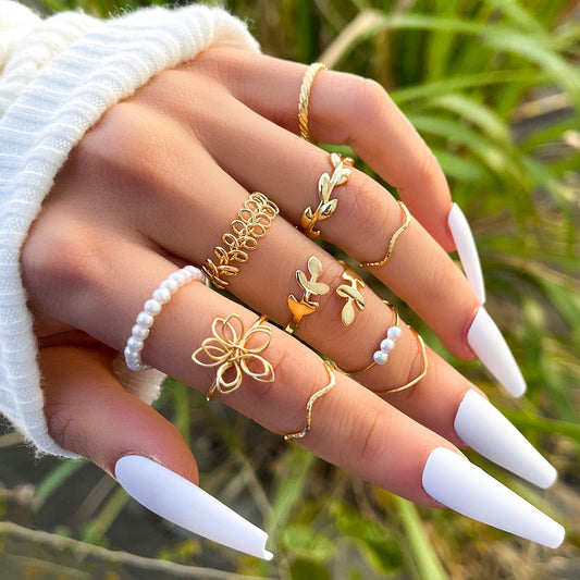 Openwork Flower Set Ring Simple Glossy - Lunastein
