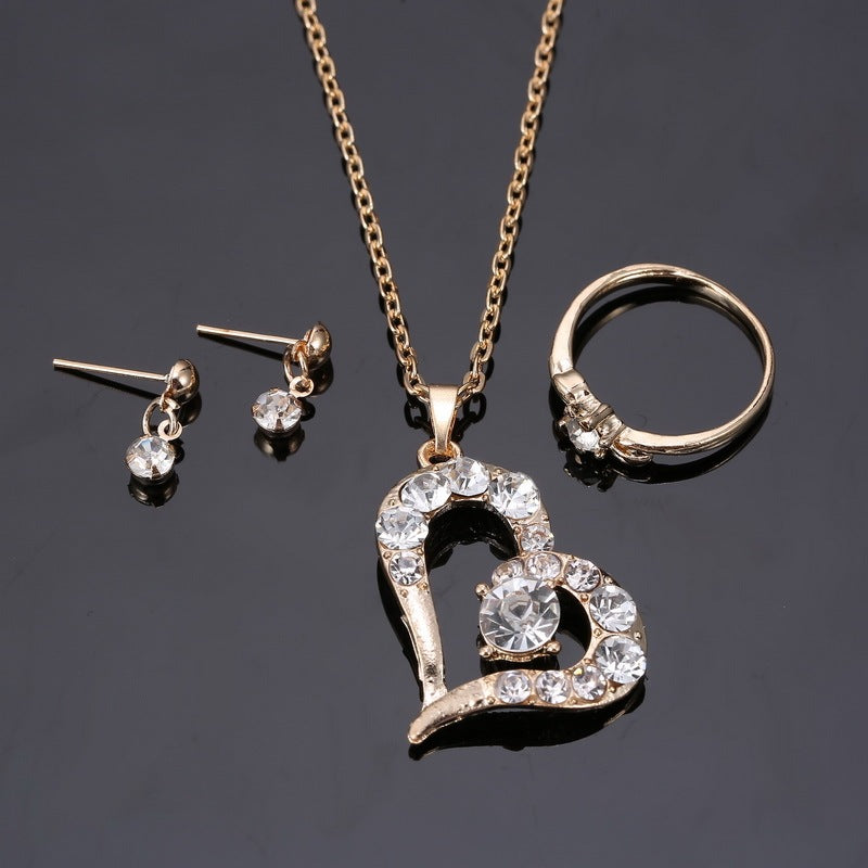Heart Pendant Jewelry Set Rhinestone Jewellery - Lunastein