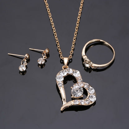 Heart Pendant Jewelry Set Rhinestone Jewellery - Lunastein