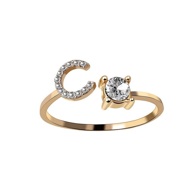 love letter – verstellbarer initialen-ring mit zirkonia in gold, silber oder roségold - lunastein