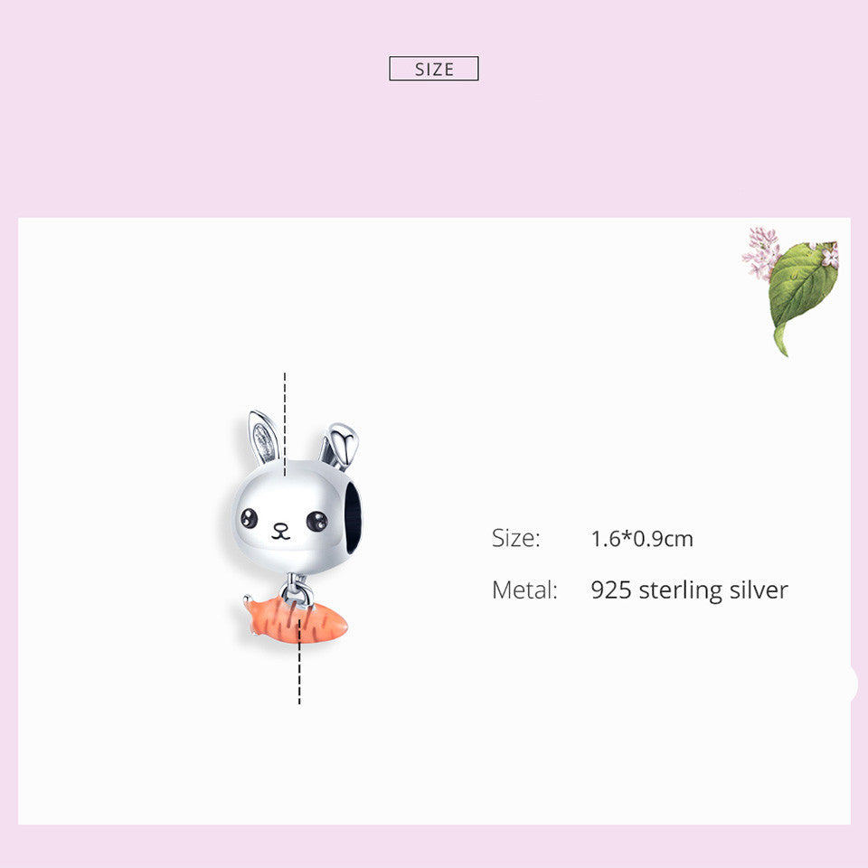 bunny & carrot charm 2025 – hasenanhänger mit möhre in 925 silber - lunastein