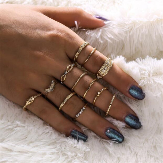 European and American fashion ring set 12-piece ring set diamond ring ring joint ring female ring - Lunastein