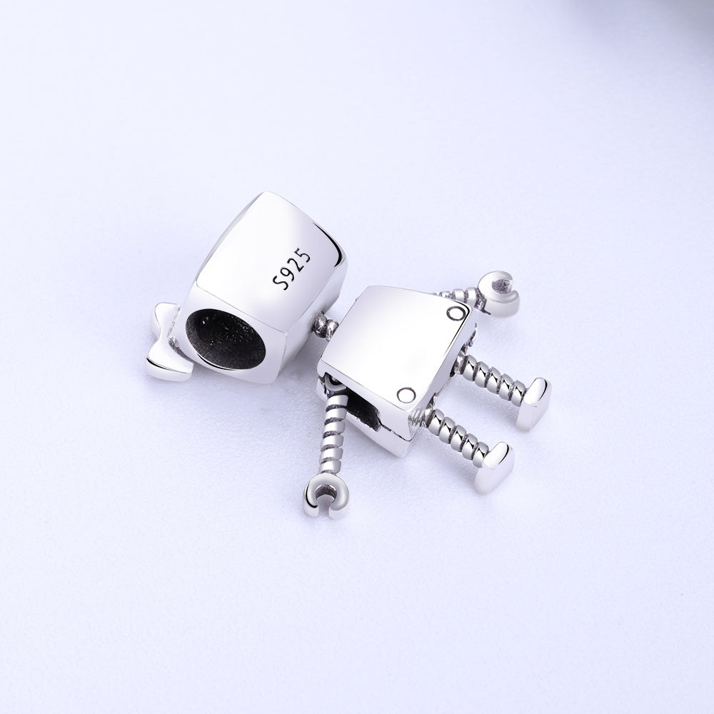 robot girl charm – süßer roboter-anhänger aus 925 silber mit herz und schleife - lunastein