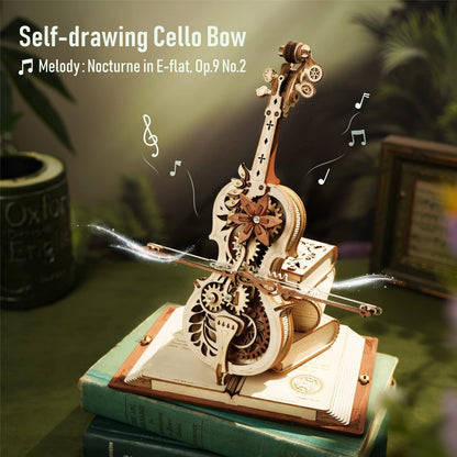 Robotime ROKR Magic Cello Mechanical Music Box Moveable Stem Funny Creative Toys For Child Girls 3D Wooden Puzzle AMK63 SchmuckNeu