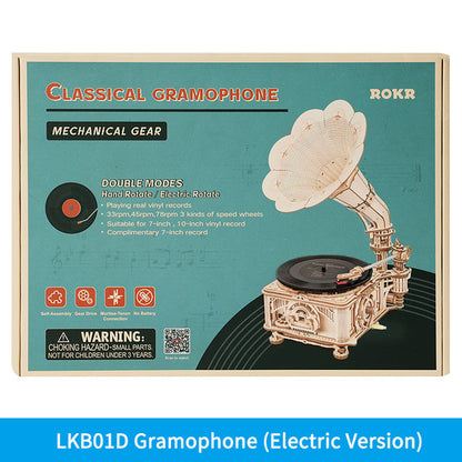 Robotime ROKR DIY Hand Crank Classic Gramophone Wooden Puzzle Model Building Kits Assembly Toy Gift For Children LKB01 SchmuckNeu