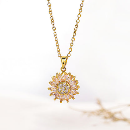 Classic Charm Sunflower Flower Stainless Steel Necklace Earrings Fashion Exquisite Micro Seed Jewelry Ring - Lunastein