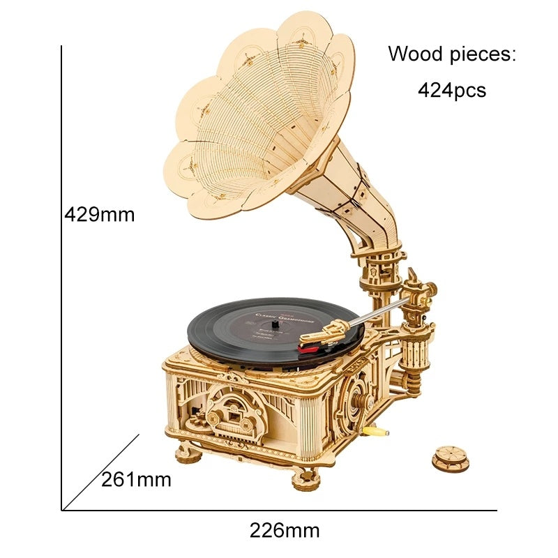 robotime rokr diy hand crank classic gramophone wooden puzzle model building kits assembly toy gift for children lkb01 schmuckneu