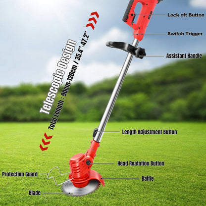 Electric Cordless Lawn Trimmer With 2 Batteries And Charger Brush Cutter Brushcutter Red SchmuckNeu