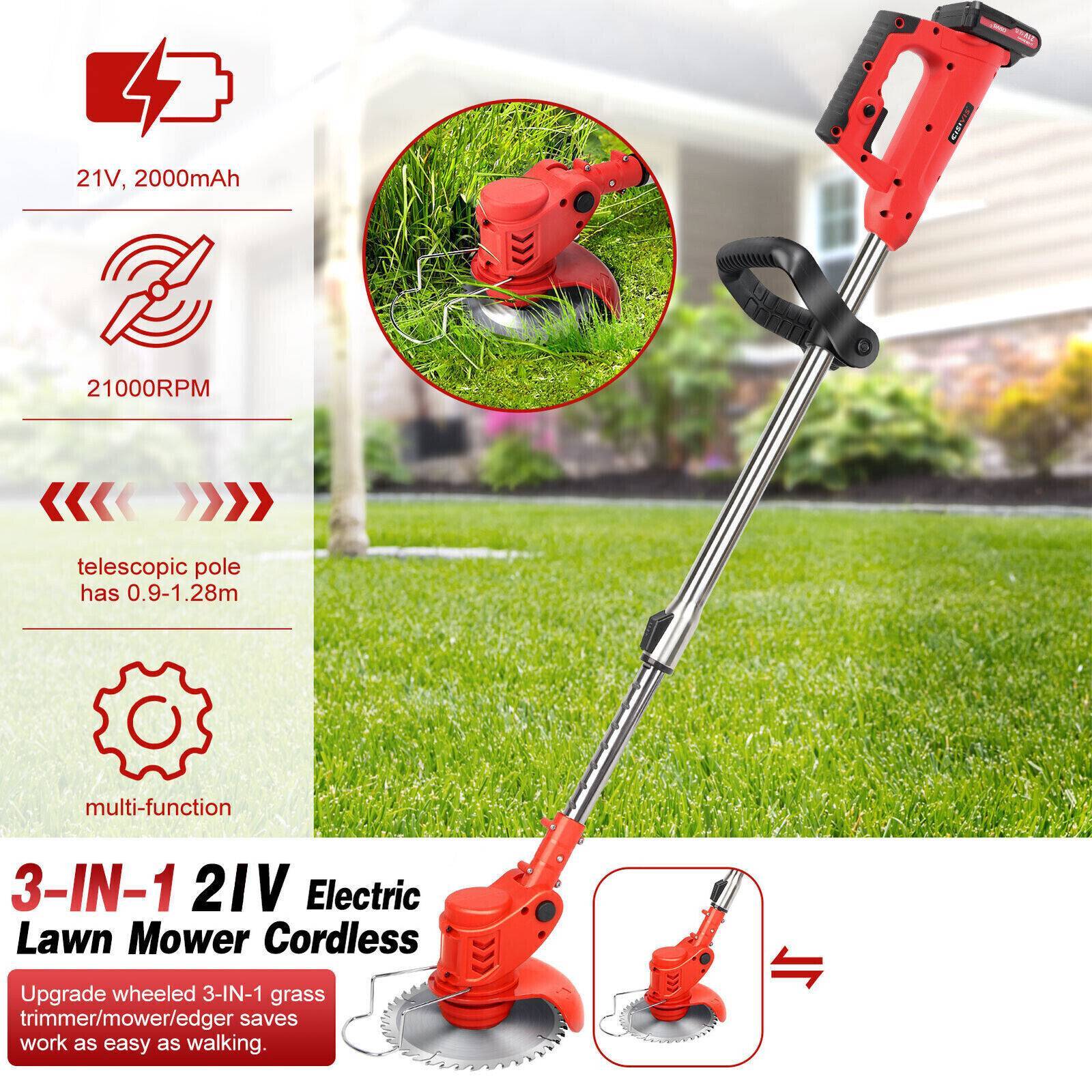 Electric Cordless Lawn Trimmer With 2 Batteries And Charger Brush Cutter Brushcutter Red SchmuckNeu