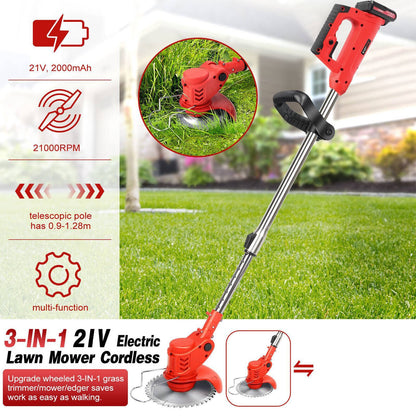 Electric Cordless Lawn Trimmer With 2 Batteries And Charger Brush Cutter Brushcutter Red SchmuckNeu