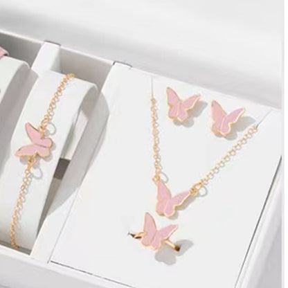 5PCS Fashion Butterfly Pendants Necklace Earrings Ring Bracelet Sets For Women Jewelry Set Bridal Wedding Jewelry Gift - Lunastein
