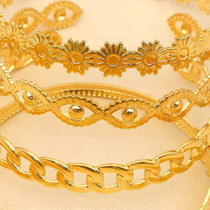Women's Flower Chain Leaf Eye Bracelet Set - Lunastein
