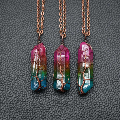 Hot Selling Stone Crystal Pillar Tree Of Life Pendant Ins Fashion Necklace SchmuckNeu