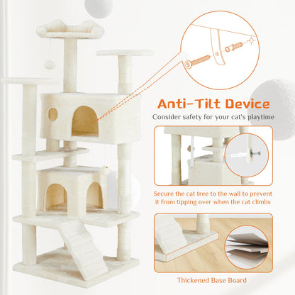 Multi-functional Cat Tree House Cat Climbing Frame, Lounge And Recreation Area Detachable Toy, 54in Dark Blue SchmuckNeu