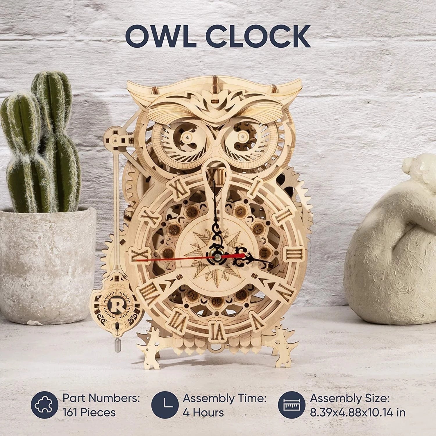 Robotime Rokr Creative DIY Toys 3D Owl Wooden Clock Building Block Kits For Children Christmas Gifts Home Decoration LK503 SchmuckNeu