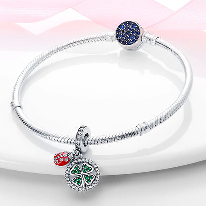 Glücksglanz Charm 2025 – Marienkäfer & Kleeblatt aus 925er Silber - Lunastein
