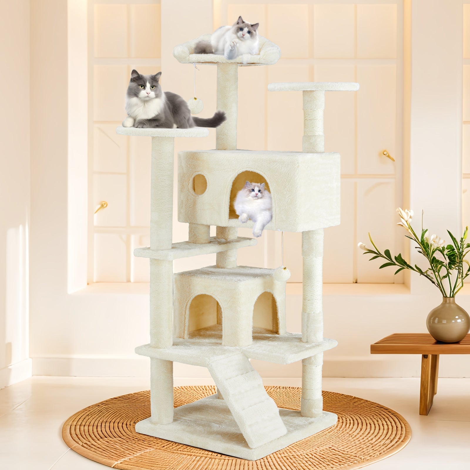 Multi-functional Cat Tree House Cat Climbing Frame, Lounge And Recreation Area Detachable Toy, 54in Dark Blue SchmuckNeu