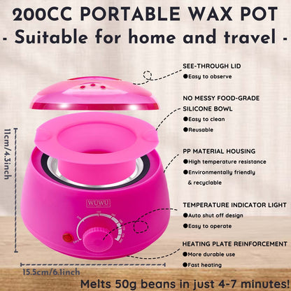 Waxing Kit WUWUVISTA 23 Items Hair Removal Wax Kit With Wax Warmer Waxing Beads For Face, Brazilian, Full Body, Bikini, Sensitiive Skin  Skin Suitable For Plugs Of American, European Specification SchmuckNeu
