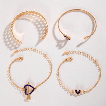 4pcs Blue Flower Love Butterfly Bracelet Set With Rhinestones Design Valentines Day - Lunastein