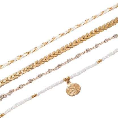 4pcs Set Bohemian Woven Rope Foot Chain For Men And Women Geometric Alloy Black Beads Dropping Oil Anklet Set Summer Fashion Jewelry - Lunastein
