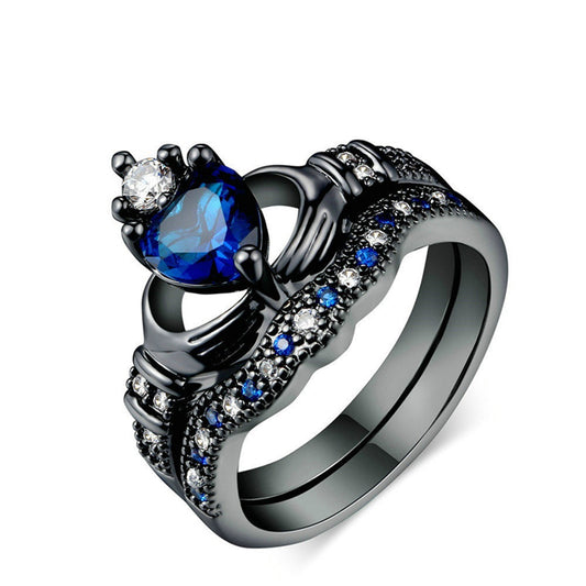 Crownlove Saphir – Königlicher Partnerring mit blauen & weißen Kristallen für Damen & Herren - Lunastein