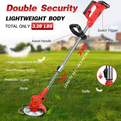Electric Cordless Lawn Trimmer With 2 Batteries And Charger Brush Cutter Brushcutter Red SchmuckNeu