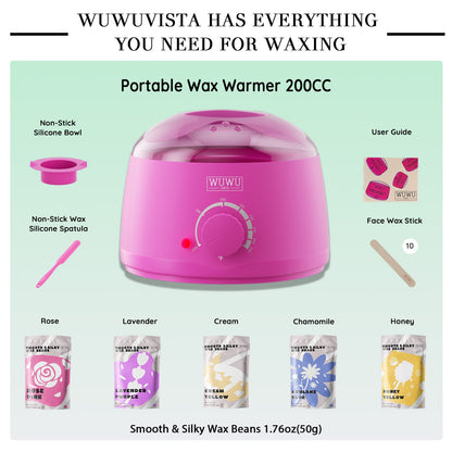 Waxing Kit 19 Items, WUWUVISTA Hair Removal Wax Kit With Wax Melt Warmer Waxing Beads For Face, Brazilian, Full Body, Bikini Suitable For Plugs Of American & European Specifications SchmuckNeu