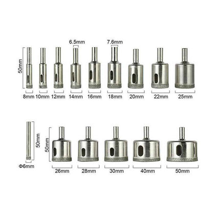 15 Pcs Set Diamond Drill Bit Glass Drill Bit Glass-Stone Tile Drill Bit 6-50mm