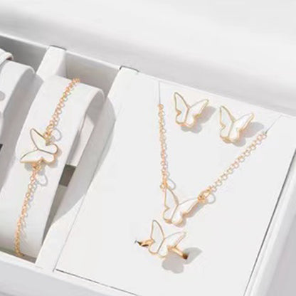5PCS Fashion Butterfly Pendants Necklace Earrings Ring Bracelet Sets For Women Jewelry Set Bridal Wedding Jewelry Gift - Lunastein