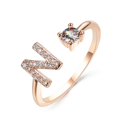 LOVE LETTER – Verstellbarer Initialen-Ring mit Zirkonia in Gold, Silber oder Roségold - Lunastein