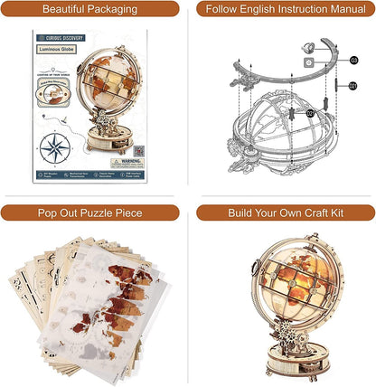 Rokr Luminous Globe 3D Wooden Hot Selling 180PCS Model Building Block Kits Toy SchmuckNeu