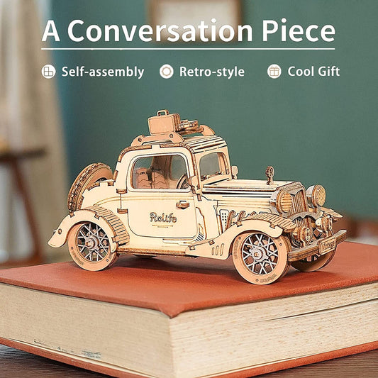 Robotime Rolife Vintage Car Model 3D Wooden Puzzle Toys For Chilidren Kids SchmuckNeu