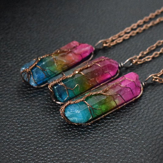 Hot Selling Stone Crystal Pillar Tree Of Life Pendant Ins Fashion Necklace SchmuckNeu