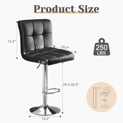 Bar Stools Set Of 4, Counter Height Barstools,Square Seat Cushion Barstool With Back, Height Adjustable PU Leather Swivel Barstool ,White