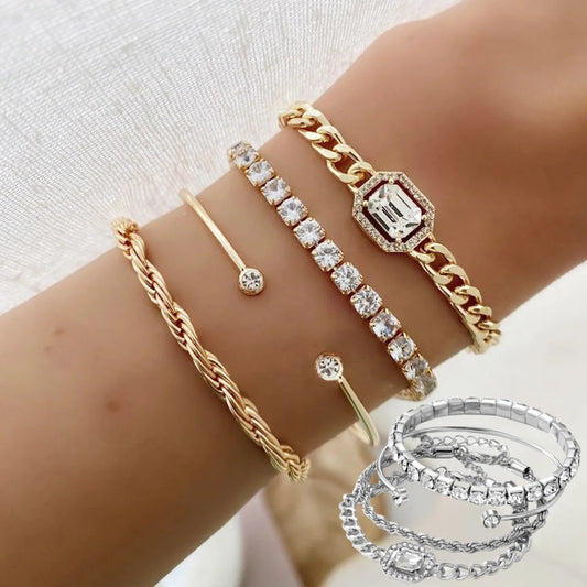 Fashion Jewelry 4 Pcs Crystal Bracelet Set Bohemian Design For Women Vintage Luxury Twisted Cuff Chains Armband Jewelry Accessories - Lunastein