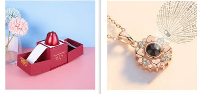 Hot Valentine's Day Gifts Metal Rose Jewelry Gift Box Necklace For Wedding Girlfriend Necklace Gifts SchmuckNeu