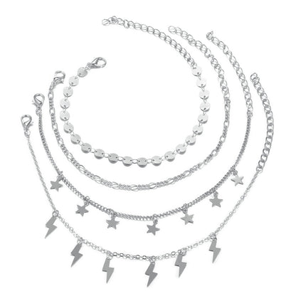 Stellar Spark – 4-teiliges Fußkettchen-Set mit Sternen & Blitzen - Lunastein - Schmuck