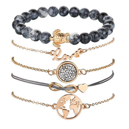 Vintage Turtle Heart Map Charm Bracelets Set For Women 2 New Design Stone Beads Infinite Bracelet Boho Jewelry Wholesale - Lunastein
