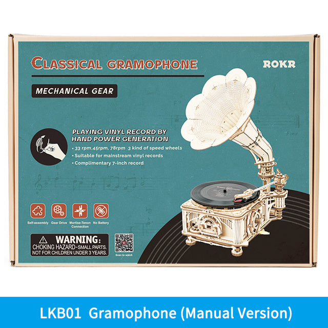 robotime rokr diy hand crank classic gramophone wooden puzzle model building kits assembly toy gift for children lkb01 schmuckneu