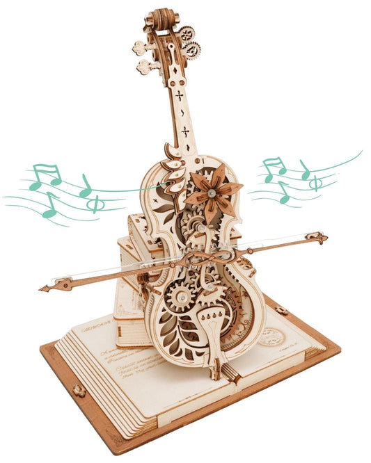 Robotime ROKR Magic Cello Mechanical Music Box Moveable Stem Funny Creative Toys For Child Girls 3D Wooden Puzzle AMK63 SchmuckNeu