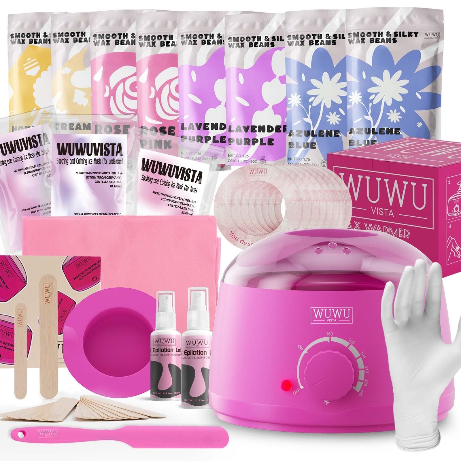 Waxing Kit WUWUVISTA 69 Items Hair Removal Wax Kit With Wax Warmer Waxing Beads For Face, Brazilian, Full Body, Bikini, Sensitiive Skin Skin Suitable For Plugs Of American, European Specification SchmuckNeu